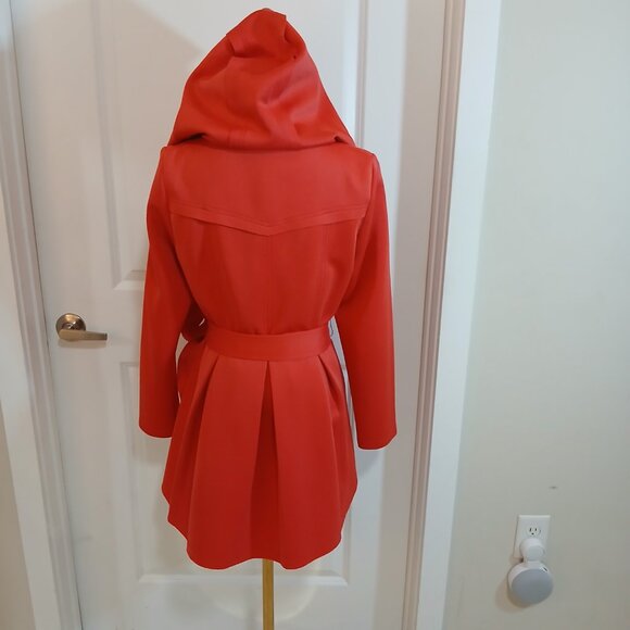 Akira Chicago Black Label Hooded Wrap Coat Jacket Women's Size M Red Belted - Picture 7 of 11